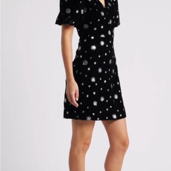 Eliza J Black Dress with silver sequence puff sleeve size 10 - Picture 1 of 5